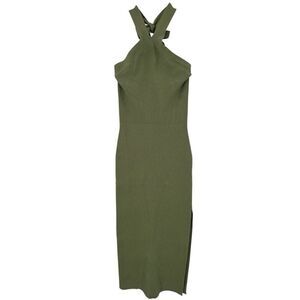 Wilfred Green Ribbed Knit Halter Neck Midi Bodycon Dress Size Small